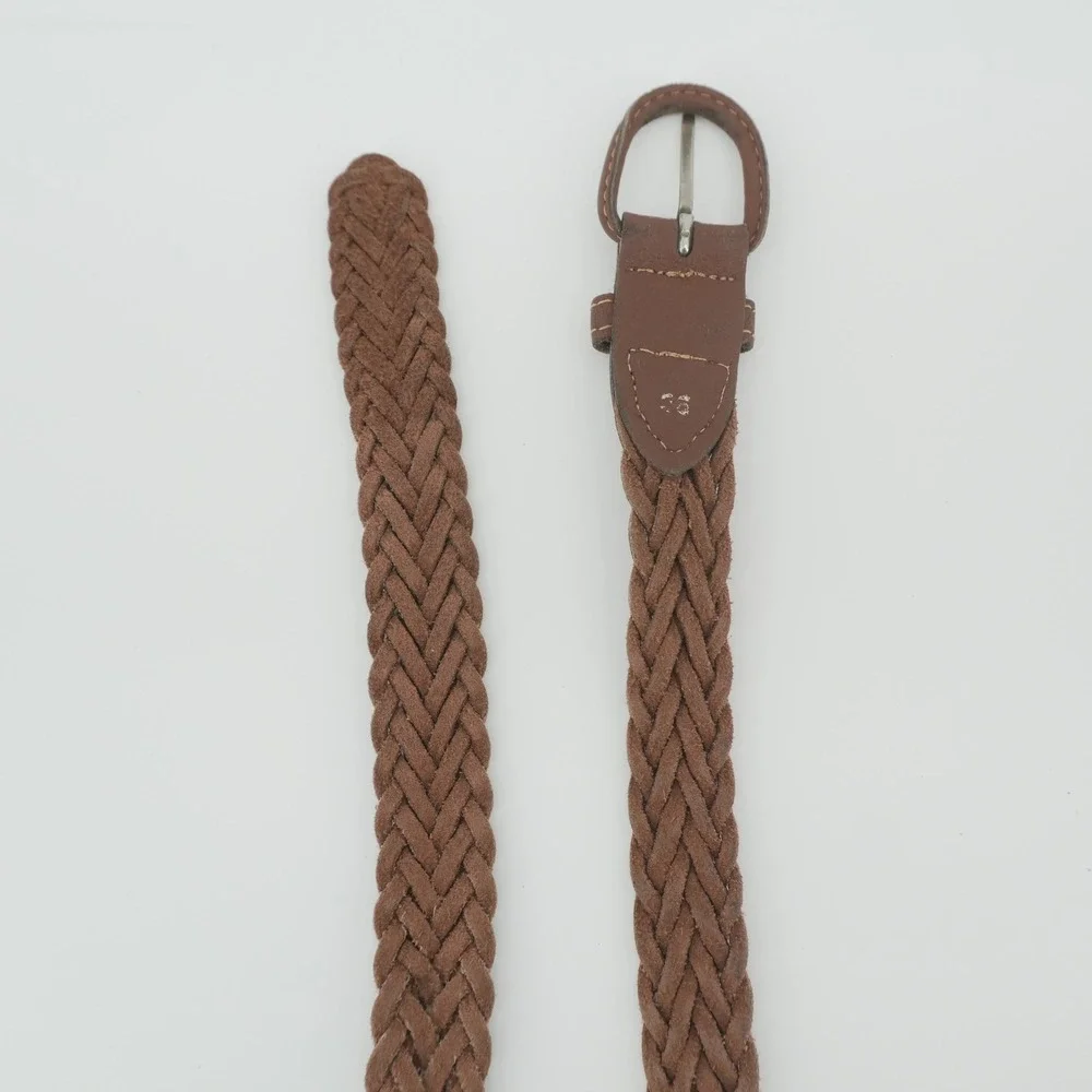Braided Belt Womens 36 Brown Leather Woven Wrap Buckle Classic